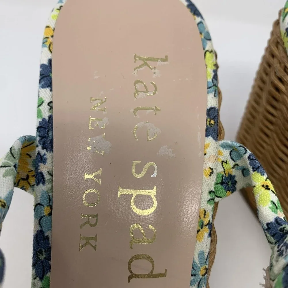 Kate Spade Patio Platform Wedge Sandals Women's 9.5 Floral Medley Parchment 0508